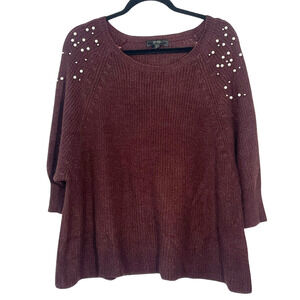 3-FOR-$30 Jessica Simpson Sz L Oversize Sweater Pearl Details Maroon Acrylic